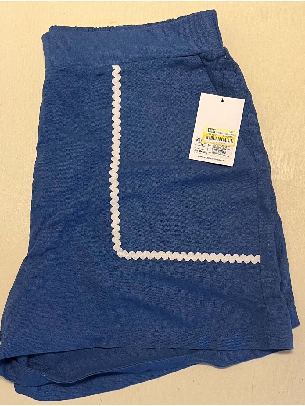 SOLID & STRIPED Blue Women's Shorts with White Scalloped Trim